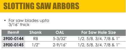 Slotting Saw Arbors - R8, 1/2 Inch Shank ID 85680-