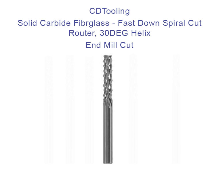 3/16(0.1875) Diameter - 3/16 Shank - 2 Overall Length - Solid Carbide Fibrglass - Fast Down Spiral Cut Router - 30DEG Helix - End Mill Cut - ID: 805-103-E1875-3/16