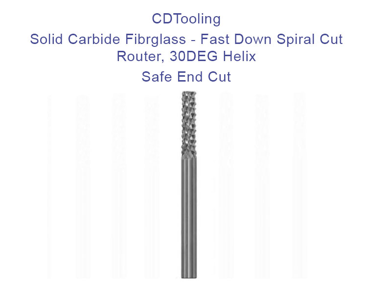 (0.500) Diameter - 1/8 Shank - 1-1/2 Overall Length - Solid Carbide Fibrglass - Fast Down Spiral Cut Router - 30DEG Helix - Safe End Cut - ID: 805-103-S0500