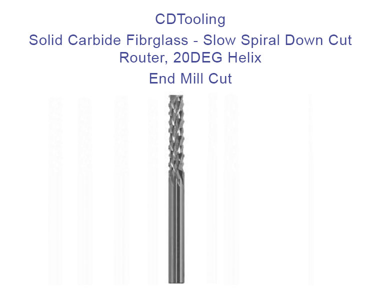 1/8(0.1250) Diameter - 1/8 Shank - 1-1/2 Overall Length - Solid Carbide Fibrglass - Slow Spiral Down Cut Router - 20DEG Helix - End Mill Cut - ID: 805-104-E1250