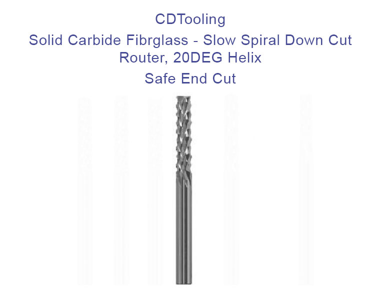 3.00 mm(0.1181) Diameter - 3.175mm Shank - 38.1mm Overall Length - Solid Carbide Fibrglass - Slow Spiral Down Cut Router - 20DEG Helix - Safe End Cut - ID: 805-104-S1181