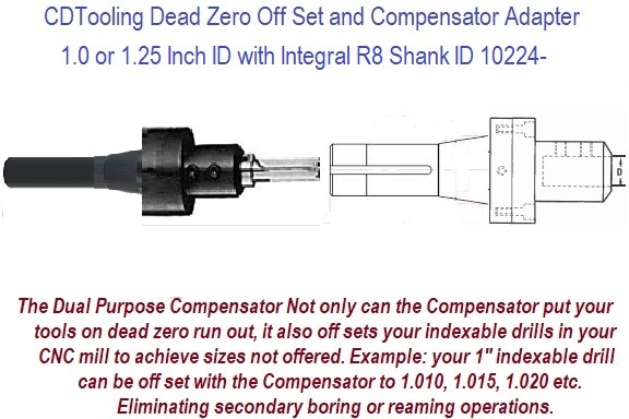 1.0 - 2.0 Inch I.D. R8 Shank Dead Zero Run Out / Diameter Off Set Compensator Head - Eliminate Run out or Adjust Drill Size Diameter ID 10224-