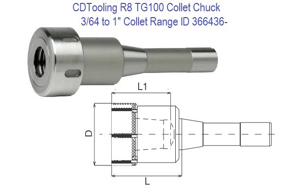 R8 TG100 Collet Chuck 3/64 to 1 Inch Gripping Range ID 366436-534-314