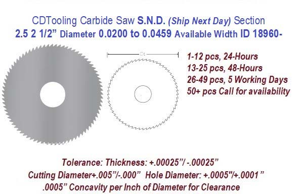 2.5 2 1/2 Inch Diameter 0.0200 to .0459 Width Range Solid Carbide Saws Ships in 24 Hrs ID 18960-