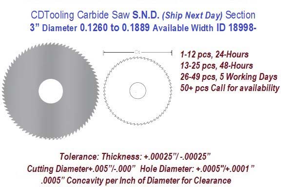 3 Inch Diameter 0.1260 to .1889 Width Range Solid Carbide Saws Ships in 24 Hrs ID 18998-
