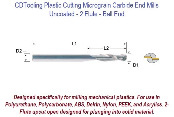 .031 x .093LOC-2FL - Carbide Ball End Mill FOR PLASTIC - ID: 15326-14312