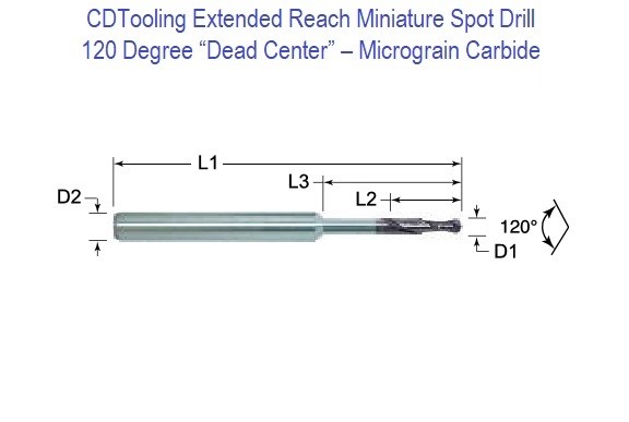 .015 x .125RCH-2FL - Carbide Long Reach - Spot Dril - ID: 15351-23015LR