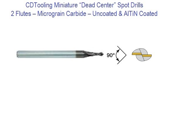 .010 DIA X 90 DEG - 2 FLUTE - Micro-Grain Carbide Miniature Dead Center Spot Drill - ID: 15353-22010