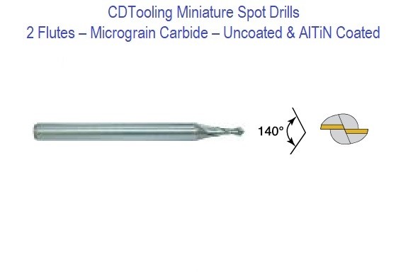 .015 X 140 DEG -2 Flute - Micro-Grain Carbide - Miniture Spot Drill- ID: 15355-26015