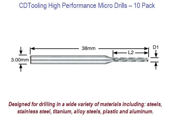 0.15mm High Performance Carbide MICRO DRILL-AlTiN Nano Coated - ID: 15357-10059MTL