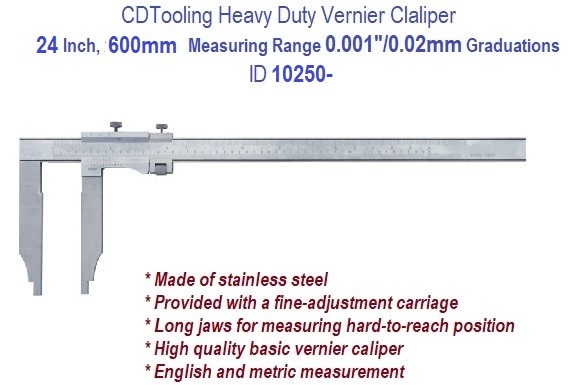 24 Inch - 600 mm Measuring Range - 0.001 Inch 0.02mm Graduation - Heavy Duty Vernier Caliper ID 12050-