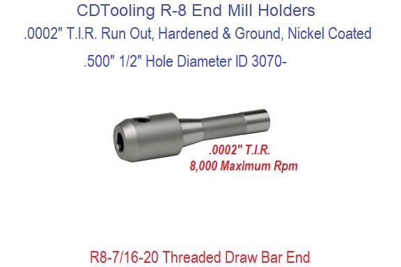.500 1/2 Inch R-8 End Mill Holder Premium Hardened and Ground .0002 T.I.R. ID 3970-3901-0106