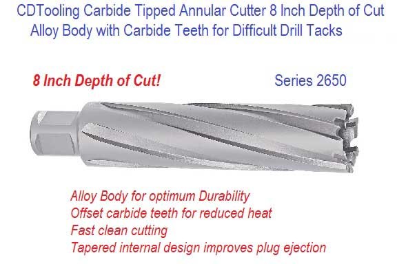 1-11/16'' x 8'' x 3/4 Weldon Shank - Annular Cutter - Carbide-Tipped - Series 2650 - ID: 2650-HMV.1-11/16