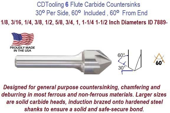 5/8 x 3/8 - 60 Deg Included - 6FL - Carbide Countersink - ID: 7889-336-007050