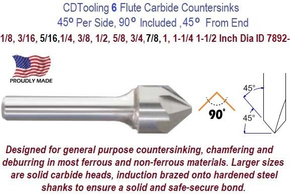 1-1/2 x 3/4 - 90 Deg Included - 6FL - Carbide Countersink - ID: 7892-336-012070