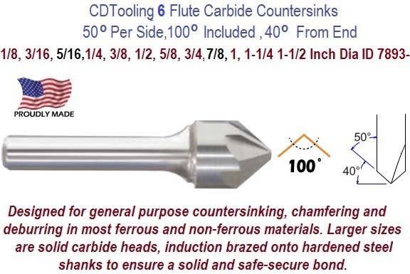 5/16 x 1/4 2 - 100 Deg Included - 6FL - Carbide Countersink - Pack of 3 - ID: 7893-336-004080