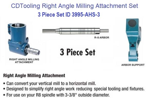 R-8 Right Angle Milling Attachment for R8 Spindle 3 Piece Set ID 3995-ASH-3