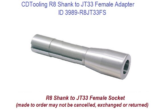 R8 to Jacobs Taper Two JT2 Female Socket Adapter  ID 3989-R8JT33FS