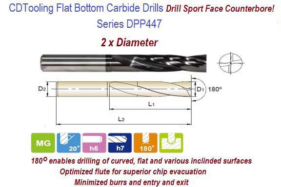  1/8 Inch Diameter X 6mm Shank - Solid Carbide Flat Bottom Drill - 180 Degree Point - Drill Counterbore Spot Face Series DPP447 - ID: 7728-DPP447008F